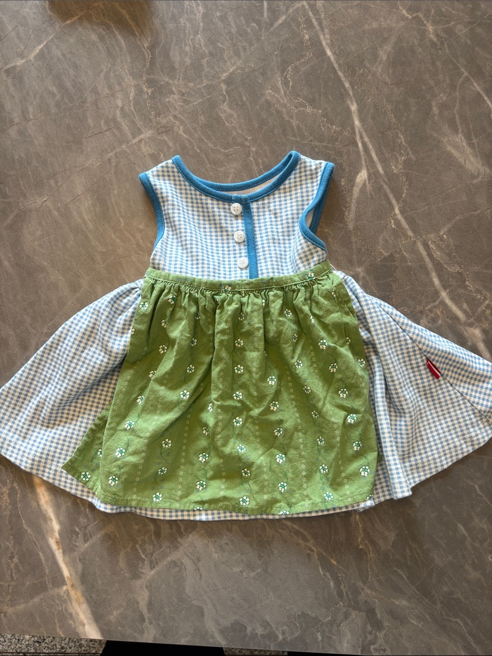 Girls' Blue Gingham & Green Floral Panel Sundress